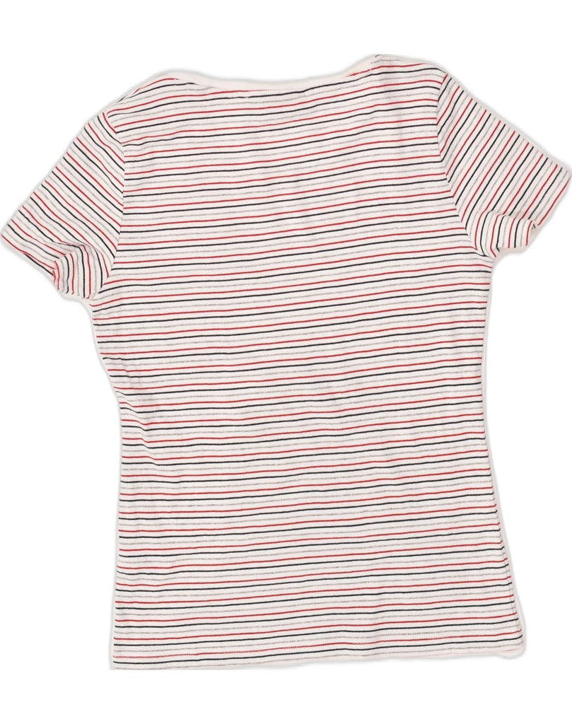 TOMMY HILFIGER Womens T-Shirt Top UK 12 Medium White Pinstripe Cotton | Vintage Tommy Hilfiger | Thrift | Second-Hand Tommy Hilfiger | Used Clothing | Messina Hembry 