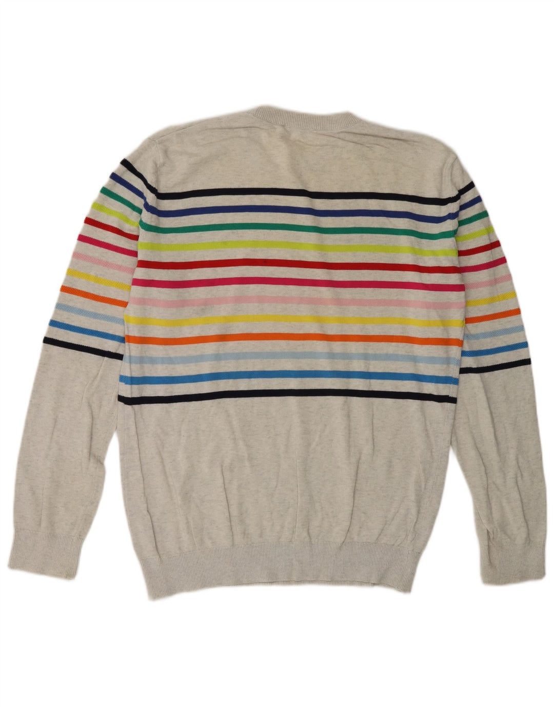 Benetton Mens Crew Neck Jumper Sweater Medium Grey Striped