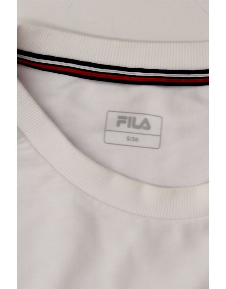 FILA Womens Graphic Top Long Sleeve UK 10 Small White Vintage Fila and Second-Hand Fila from Messina Hembry 