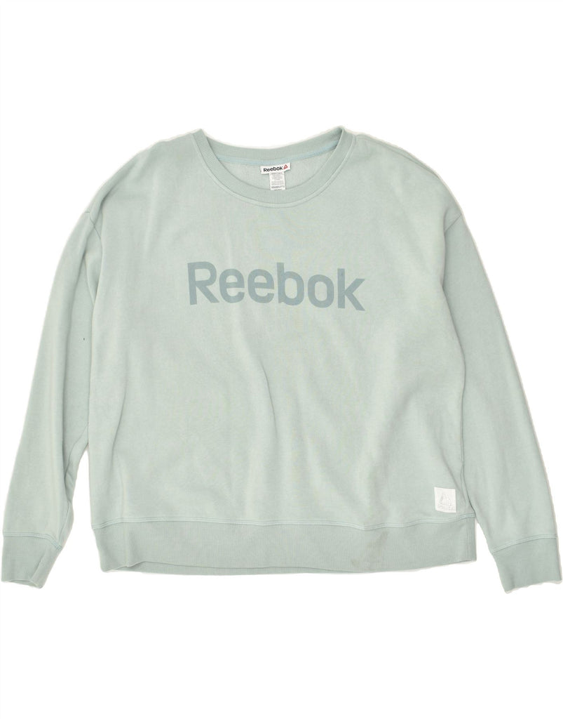 REEBOK Womens Graphic Sweatshirt Jumper UK 22 3XL Blue Cotton | Vintage Reebok | Thrift | Second-Hand Reebok | Used Clothing | Messina Hembry 