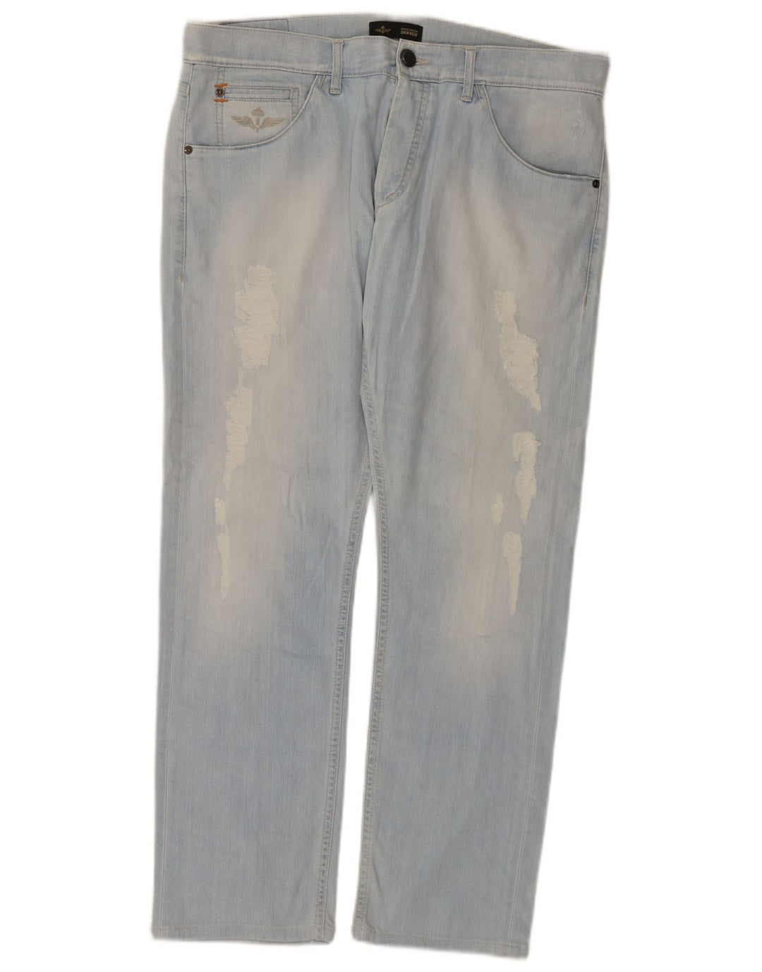 Dekker Womens Distressed Straight Jeans W36 L29 Blue Cotton