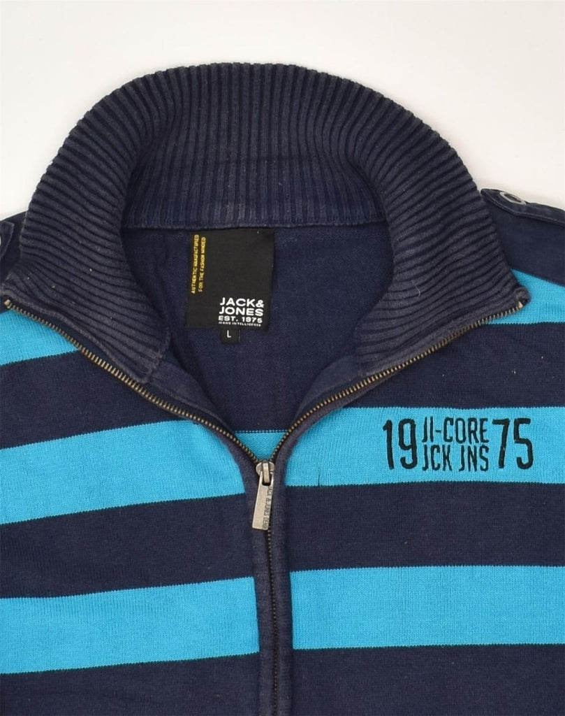 JACK & JONES Mens Cardigan Sweater Large Blue Striped Cotton | Vintage Jack & Jones | Thrift | Second-Hand Jack & Jones | Used Clothing | Messina Hembry 