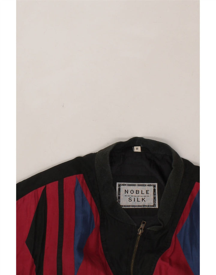 VINTAGE Mens Loose Fit Bomber Jacket UK 38 Medium Black Geometric Silk