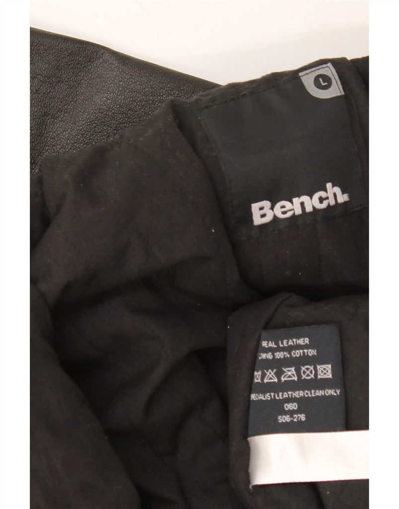 BENCH Mens Graphic Leather Jacket UK 40 Large Black Leather Vintage Bench and Second-Hand Bench from Messina Hembry 