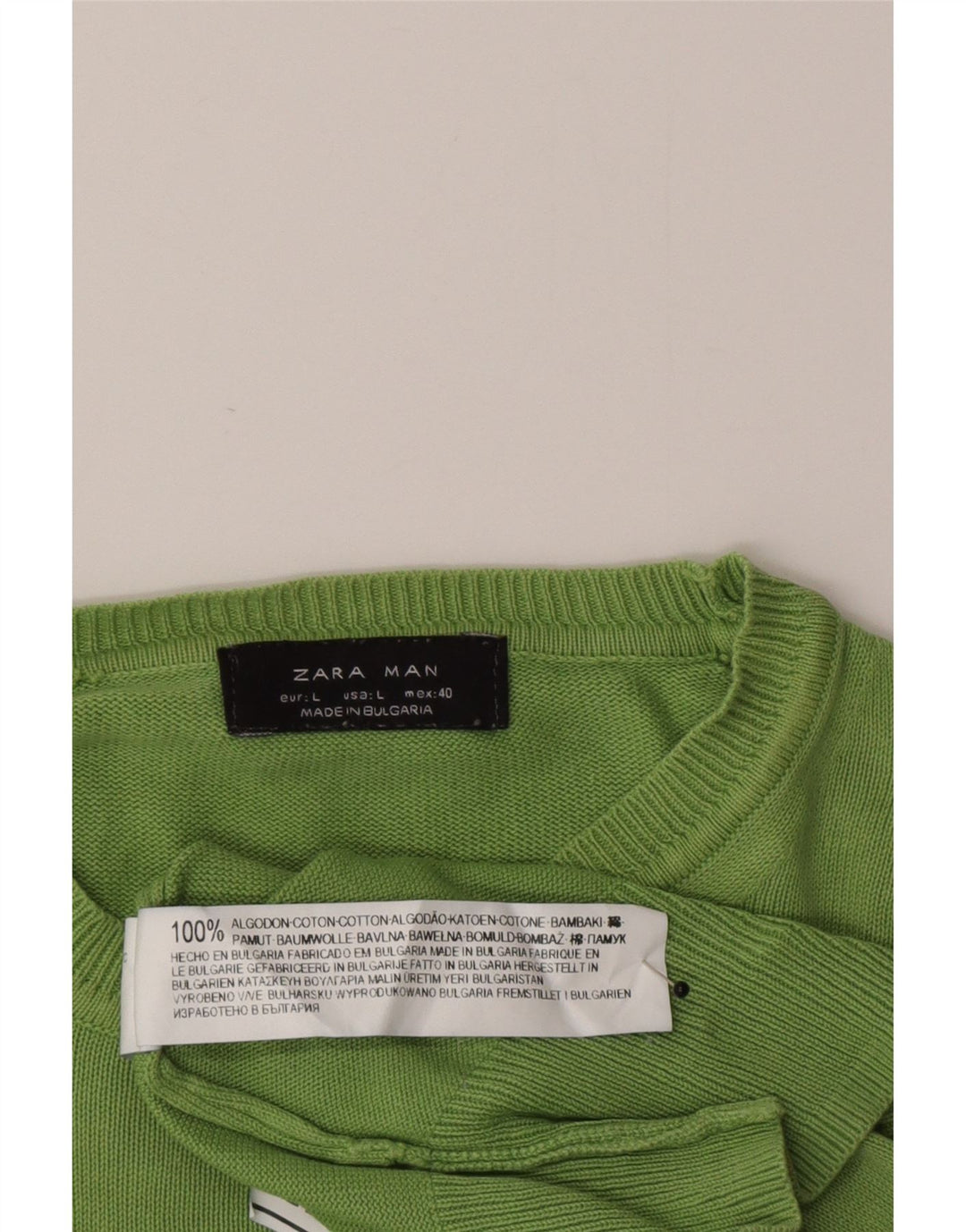 Zara Mens Crew Neck Jumper Sweater Large Green Cotton