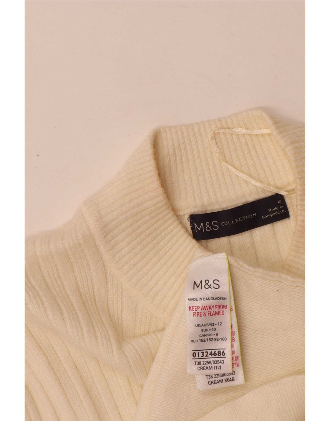 Marks & Spencer Womens Turtle Neck Jumper Sweater UK 12 Medium Off White