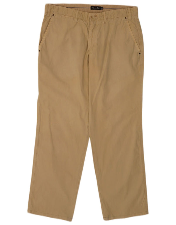 Massimo Dutti Mens Straight Chino Trousers EU 44 Large W34 L28 Beige Cotton
