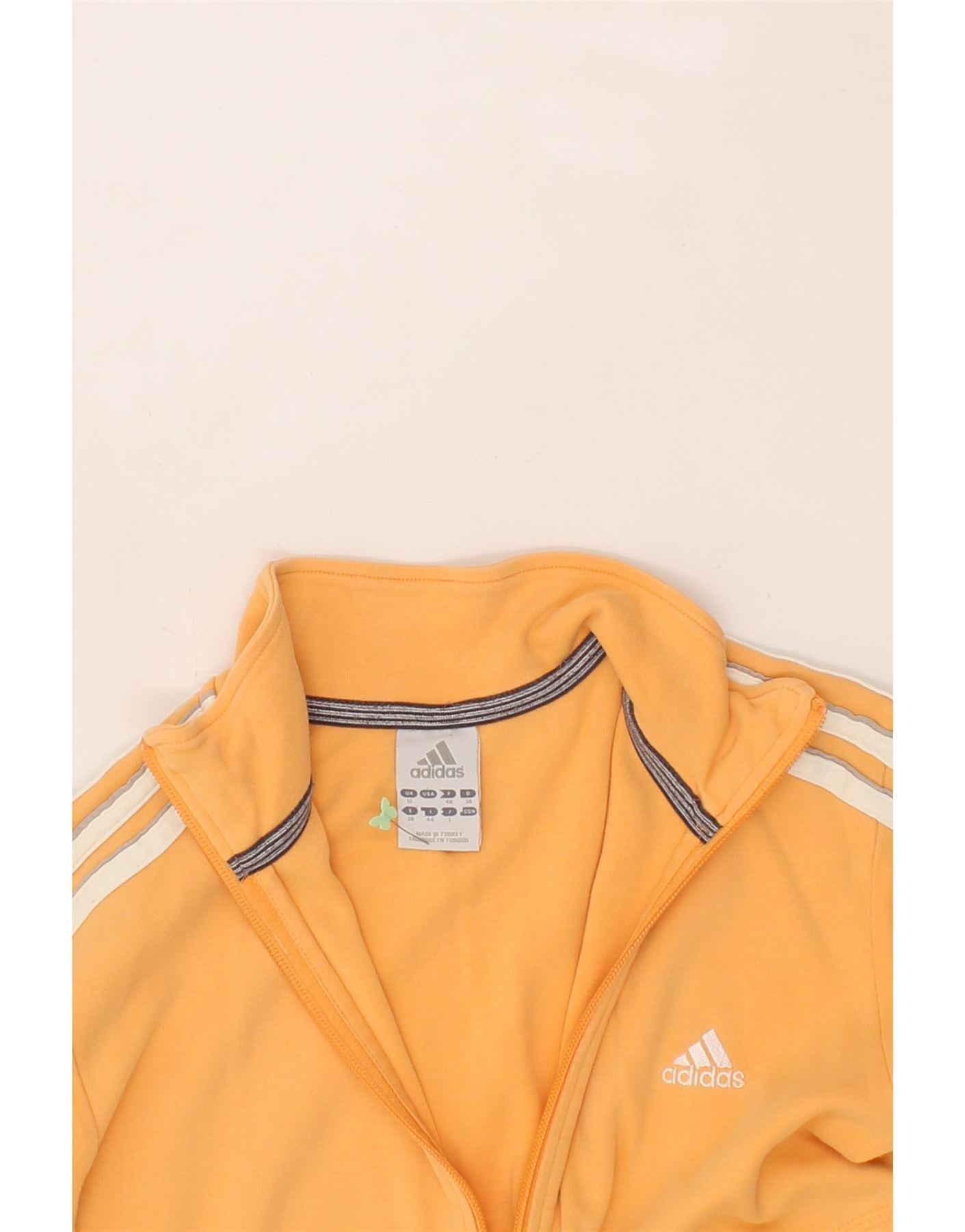 ADIDAS Womens Tracksuit Top Jacket UK 12 Medium Orange Cotton