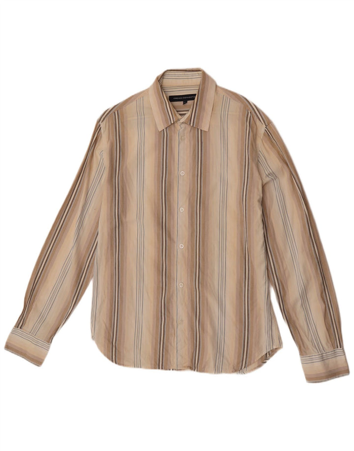 French Connection Mens Shirt Medium Beige Striped Cotton