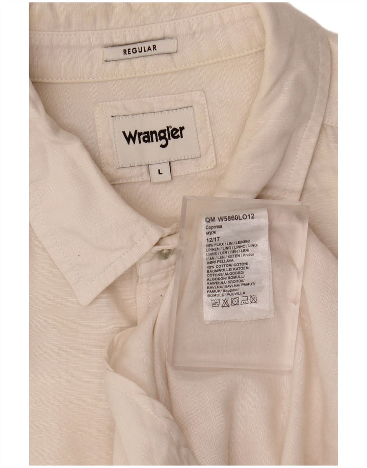 Wrangler Mens Short Sleeve Regular Fit Shirt Large Off White Linen