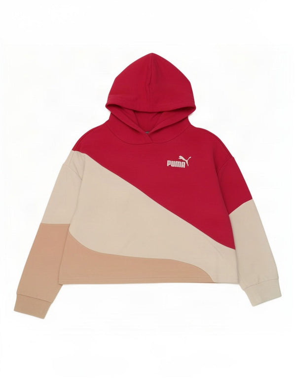 Puma Girls Crop Hoodie Jumper 9-10 Years Multicoloured Colourblock