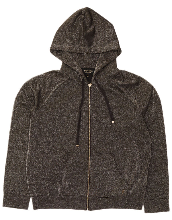 Juicy Couture Womens Zip Hoodie Sweater UK 16 Large Grey Flecked Polyester