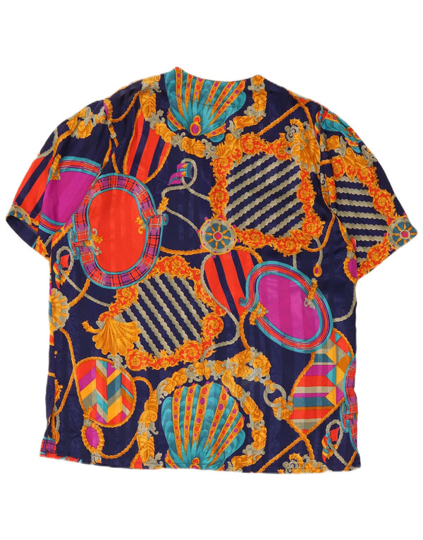 Vintage Womens Abstract Pattern Shirt Blouse IT 50 XL Navy Blue
