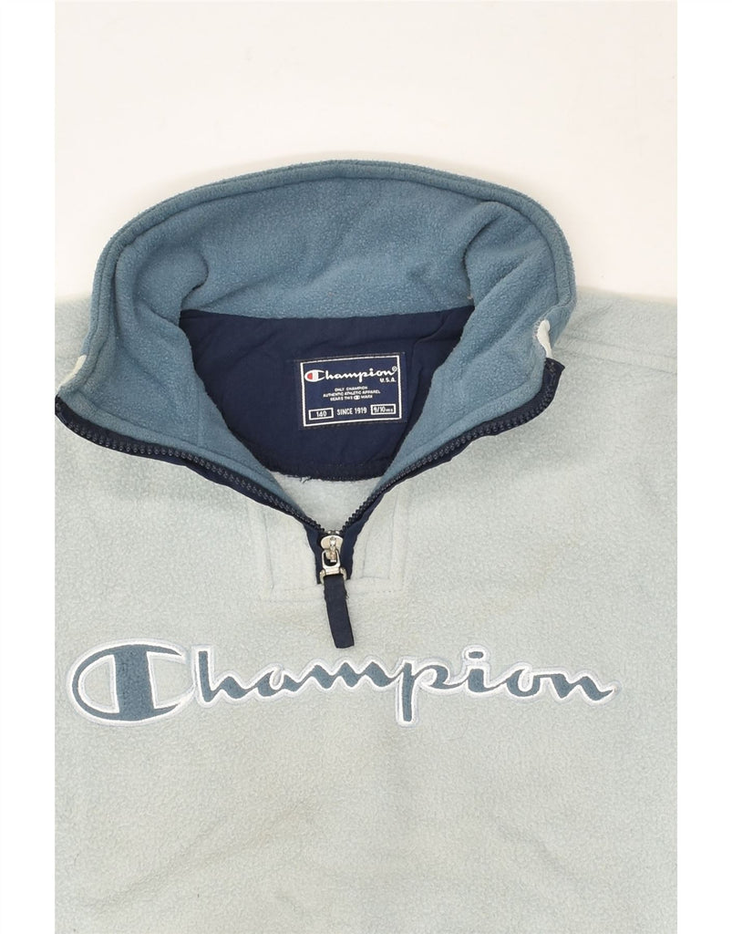 CHAMPION Boys Graphic Zip Neck Fleece Jumper 9-10 Years Grey Colourblock | Vintage Champion | Thrift | Second-Hand Champion | Used Clothing | Messina Hembry 