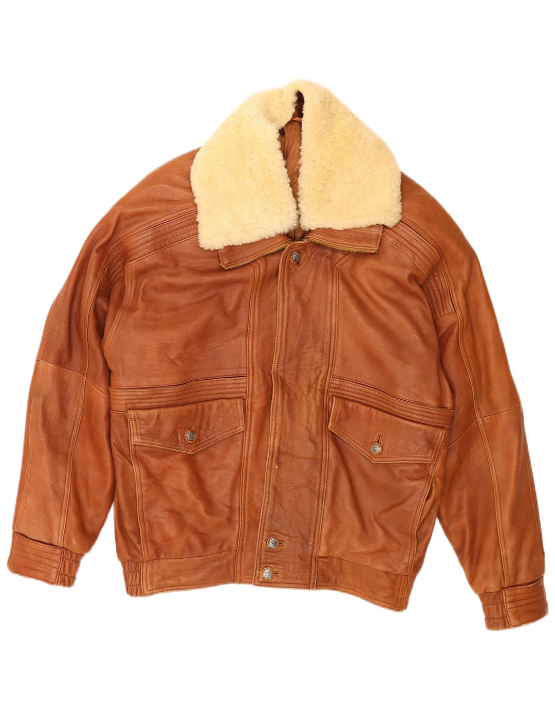 Vintage Mens Loose Fit Bomber Leather Jacket EU 46 Small Brown