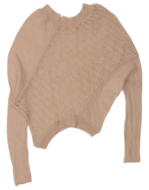 VINTAGE Womens Oversized Boat Neck Jumper Sweater UK 16 Large Beige