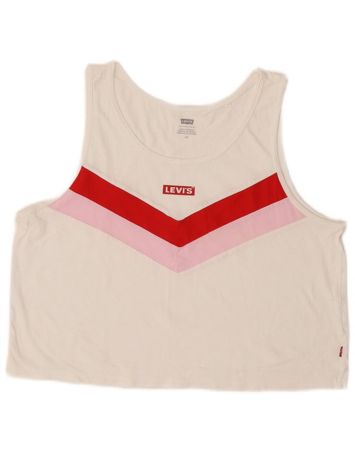 Levi's Womens Crop Graphic Vest Top UK 14 Large White Colourblock