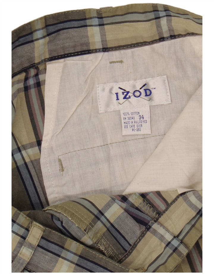 IZOD Mens Chino Shorts W34 Large  Khaki Check Cotton
