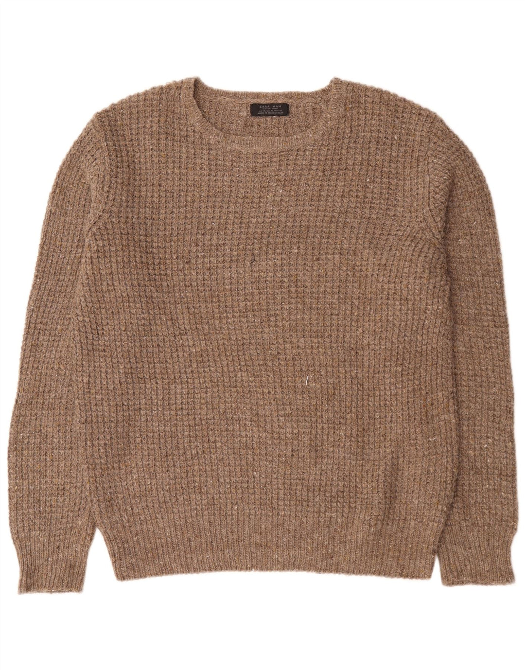 Zara Mens Crew Neck Jumper Sweater XL Brown Wool