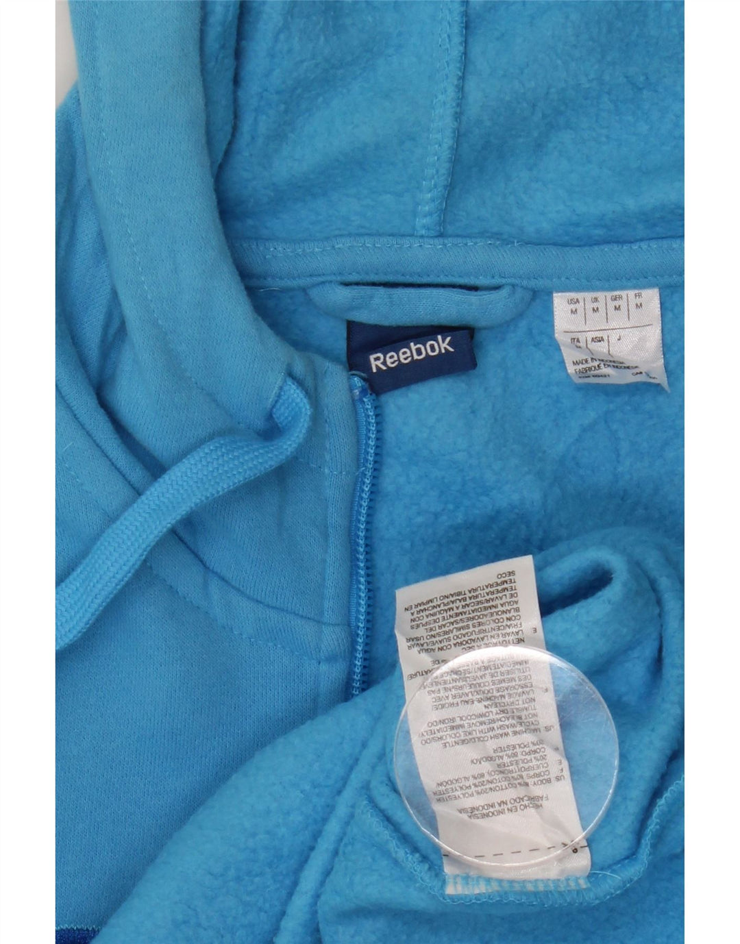 REEBOK Womens Graphic Zip Hoodie Sweater UK 14 Medium Blue Cotton