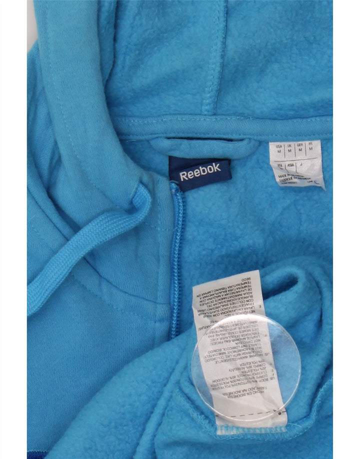 REEBOK Womens Graphic Zip Hoodie Sweater UK 14 Medium Blue Cotton