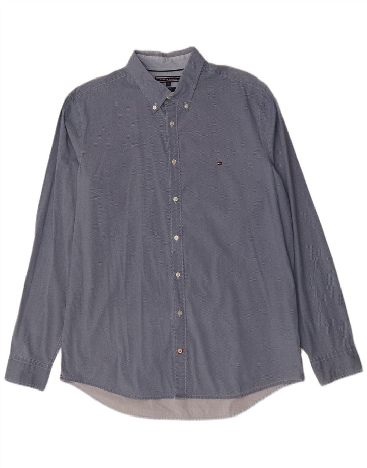 Tommy Hilfiger Mens Slim Fit Shirt XL Blue Spotted Cotton