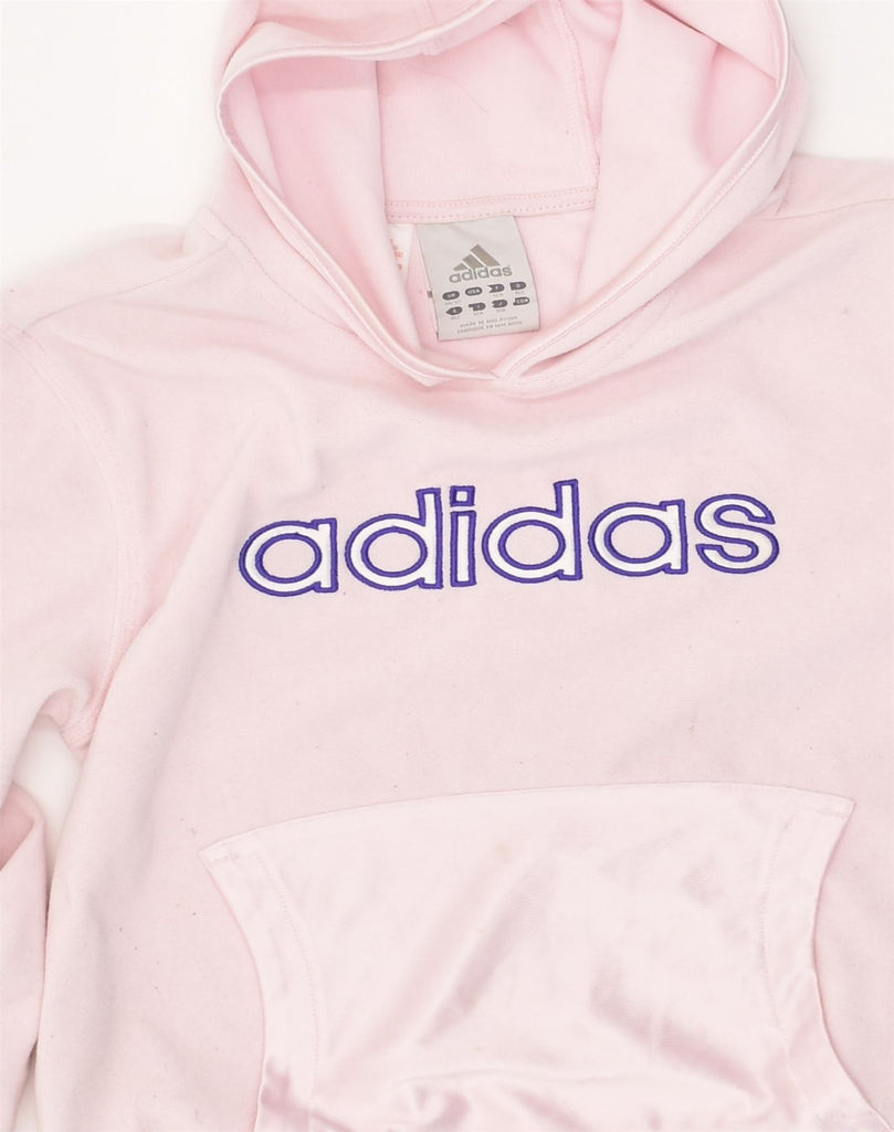 ADIDAS Girls Graphic Hoodie Jumper UK 30/32 13-14 Years Pink Polyester | Vintage Adidas | Thrift | Second-Hand Adidas | Used Clothing | Messina Hembry 