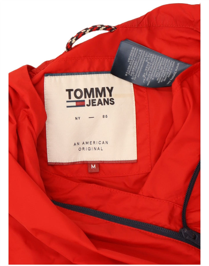 Tommy Hilfiger Mens Hooded Rain Jacket UK 38 Medium Red Polyamide