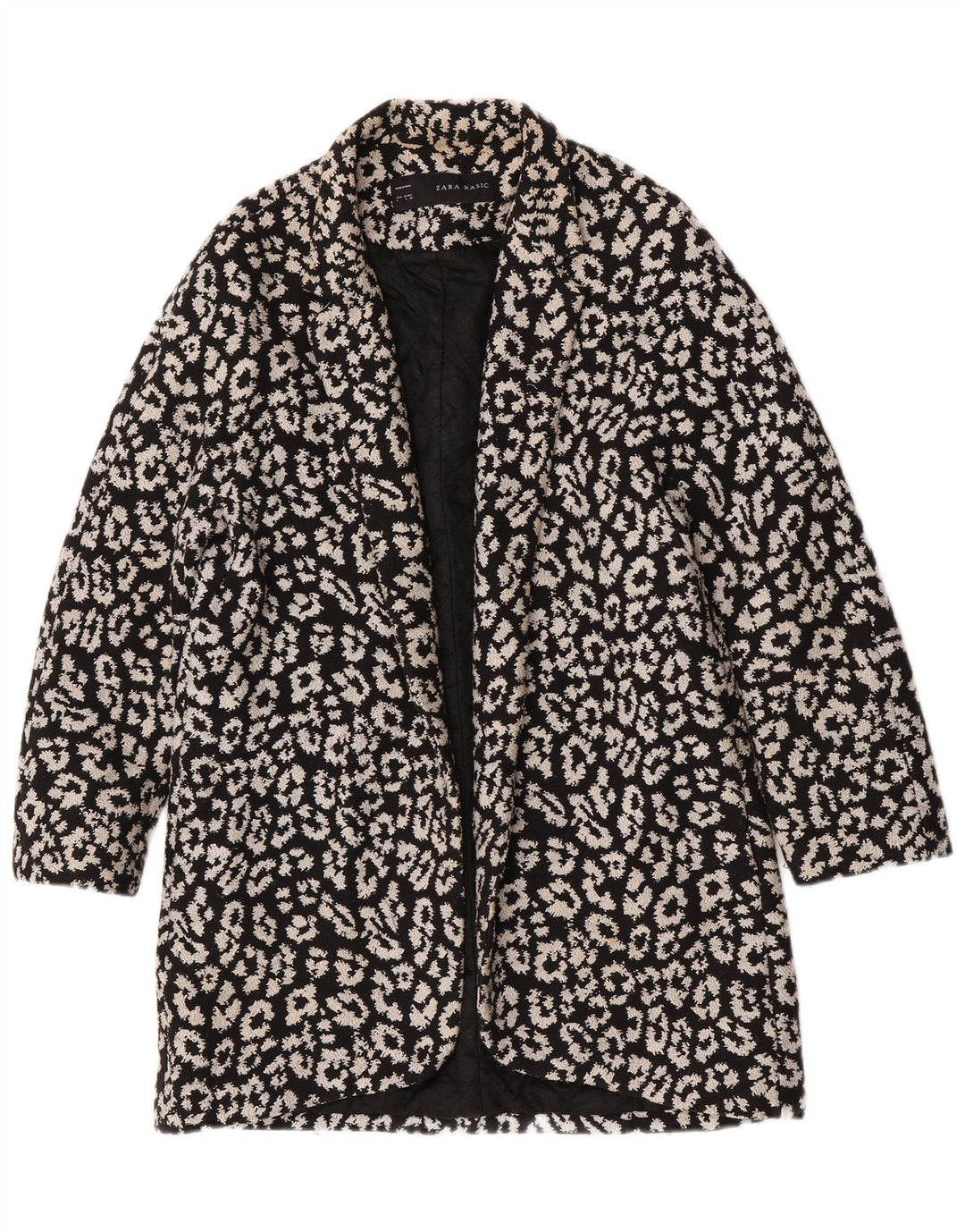 Zara Womens Abstract Pattern Open Overcoat UK 14 Large Black Cotton