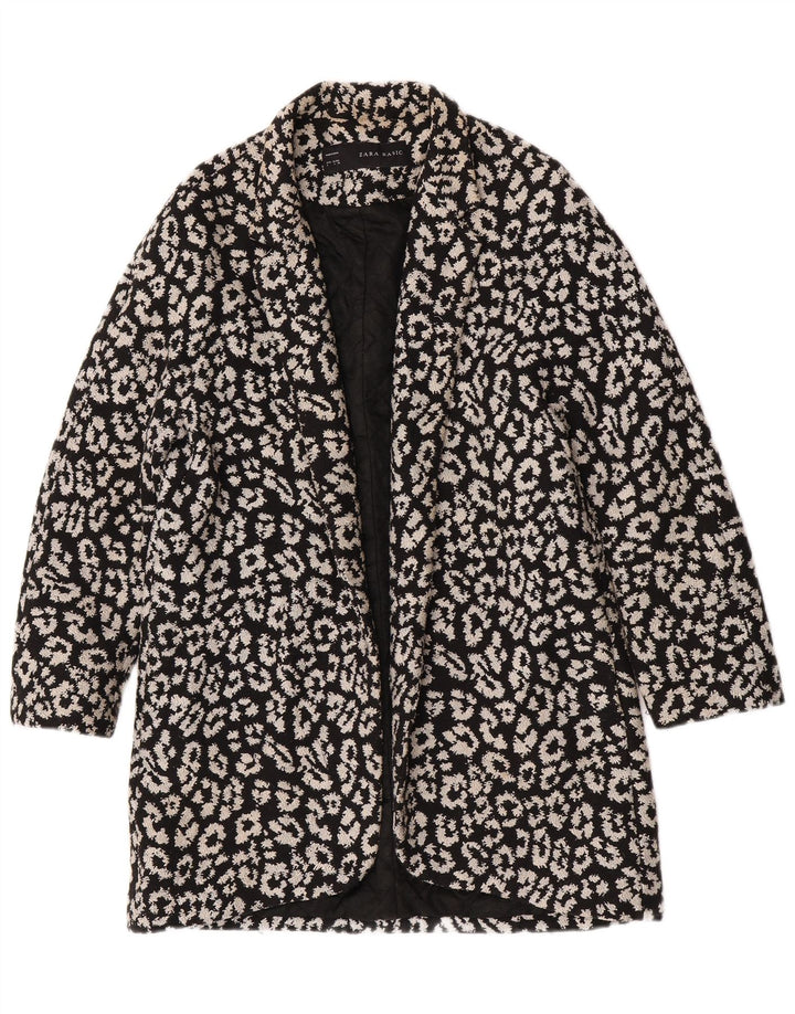 Zara Womens Abstract Pattern Open Overcoat UK 14 Large Black Cotton
