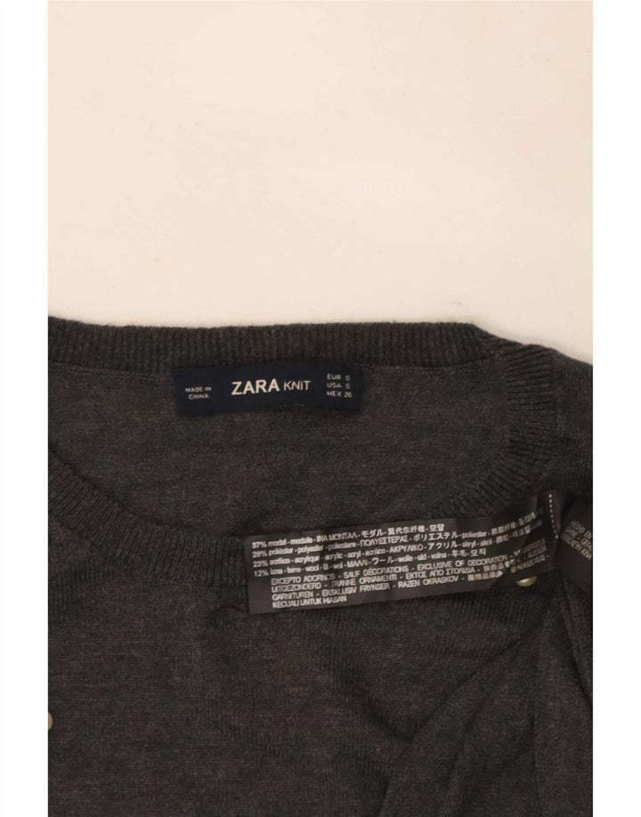 Zara Womens Crew Neck Jumper Sweater UK 10 Small Grey Modal