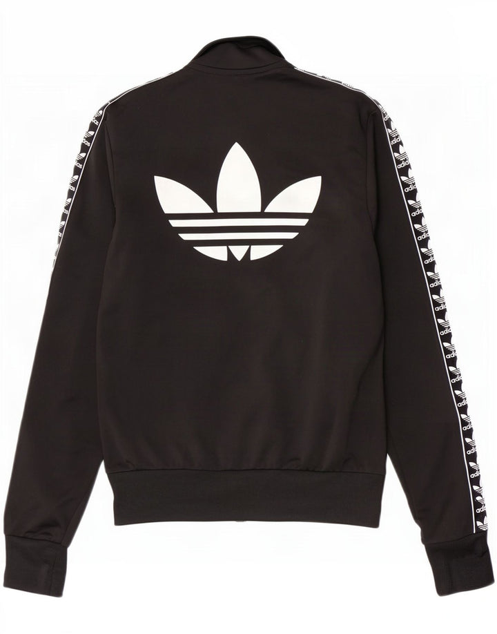 Adidas Womens Graphic Tracksuit Top Jacket UK 10 Small Black Polyester
