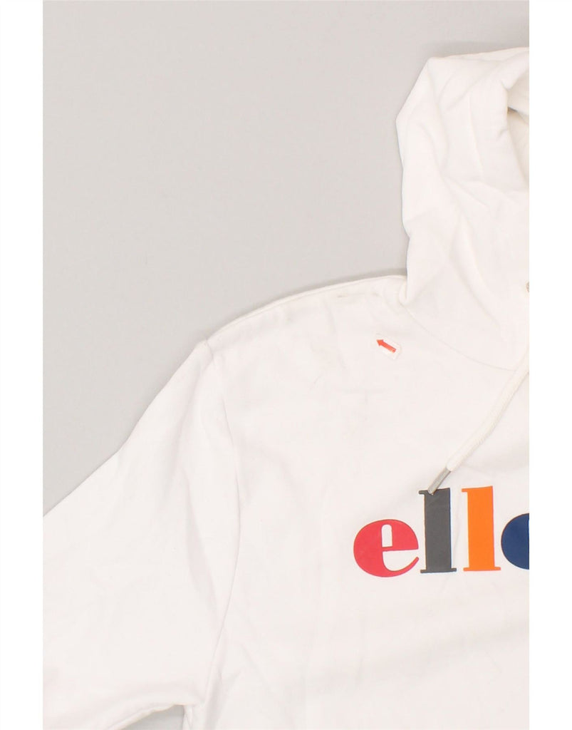 ELLESSE Womens Oversized Crop Graphic Hoodie Jumper UK 8 Small White Vintage Ellesse and Second-Hand Ellesse from Messina Hembry 