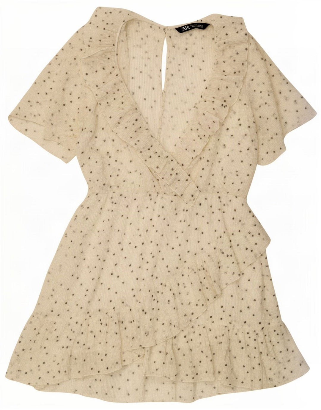 Zara Womens Tiered Dress UK 12 Medium Off White Spotted Polyester