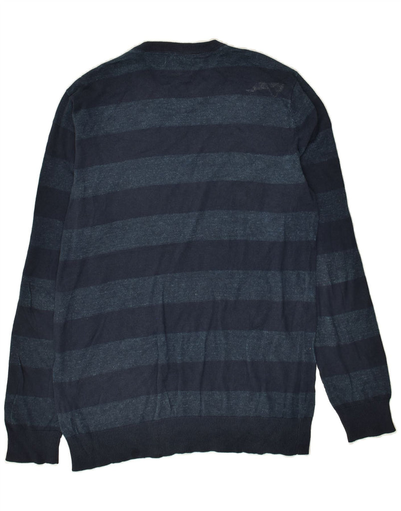 QUIKSILVER Mens V-Neck Jumper Sweater Small Navy Blue Striped Cotton | Vintage Quiksilver | Thrift | Second-Hand Quiksilver | Used Clothing | Messina Hembry 