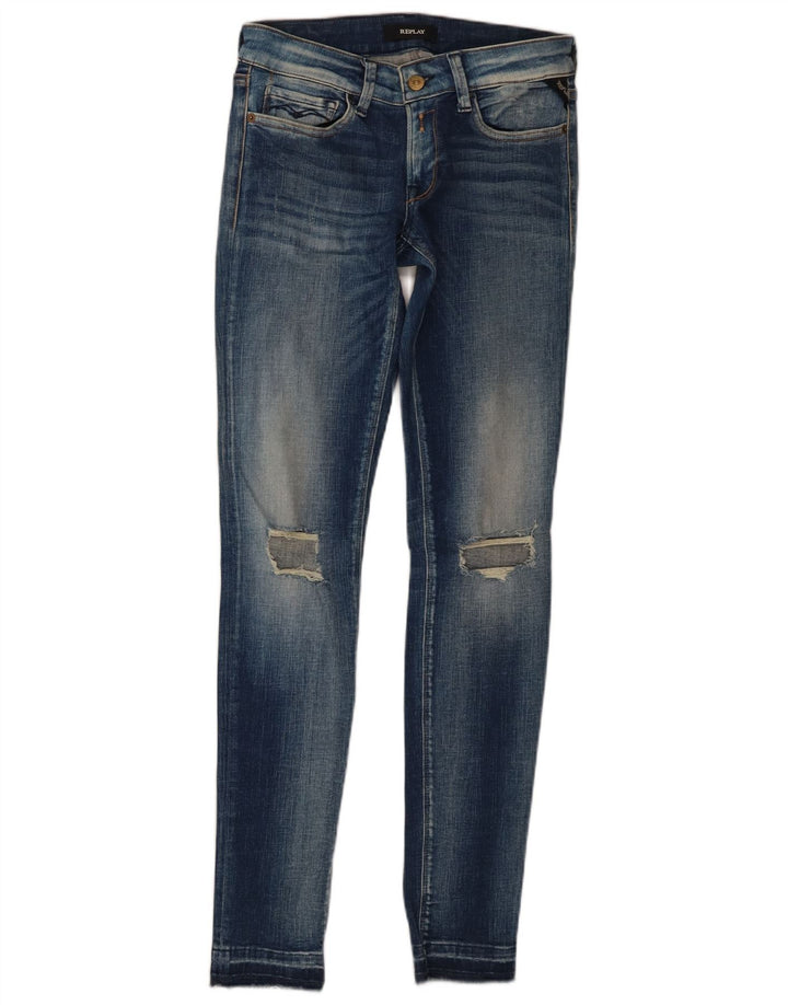 Replay Womens Distressed Skinny Jeans W30 L31 Blue