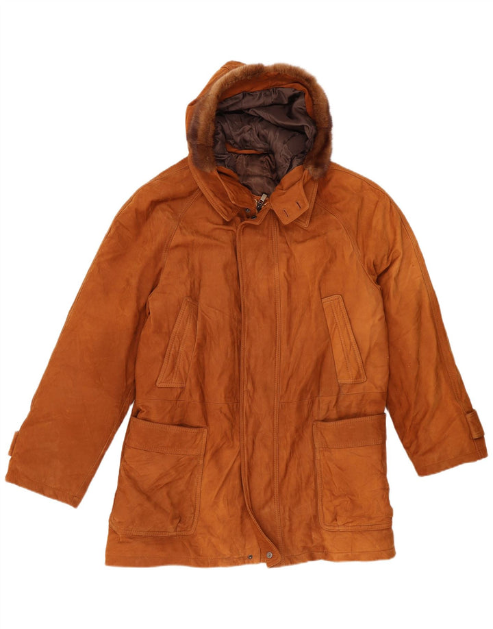 Vintage Mens Hooded Leather Jacket IT 50 Large Brown