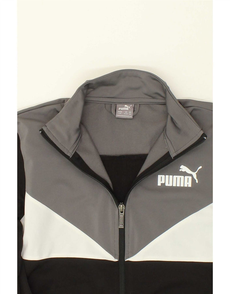 PUMA Boys Tracksuit Top Jacket 13-14 Years Black Colourblock Polyester Vintage Puma and Second-Hand Puma from Messina Hembry 