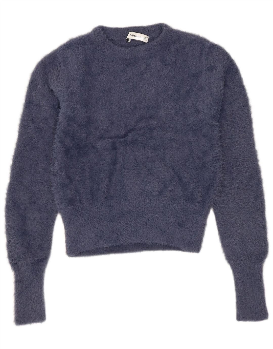 Zara Womens Crop Crew Neck Jumper Sweater UK 12 Medium Navy Blue Nylon