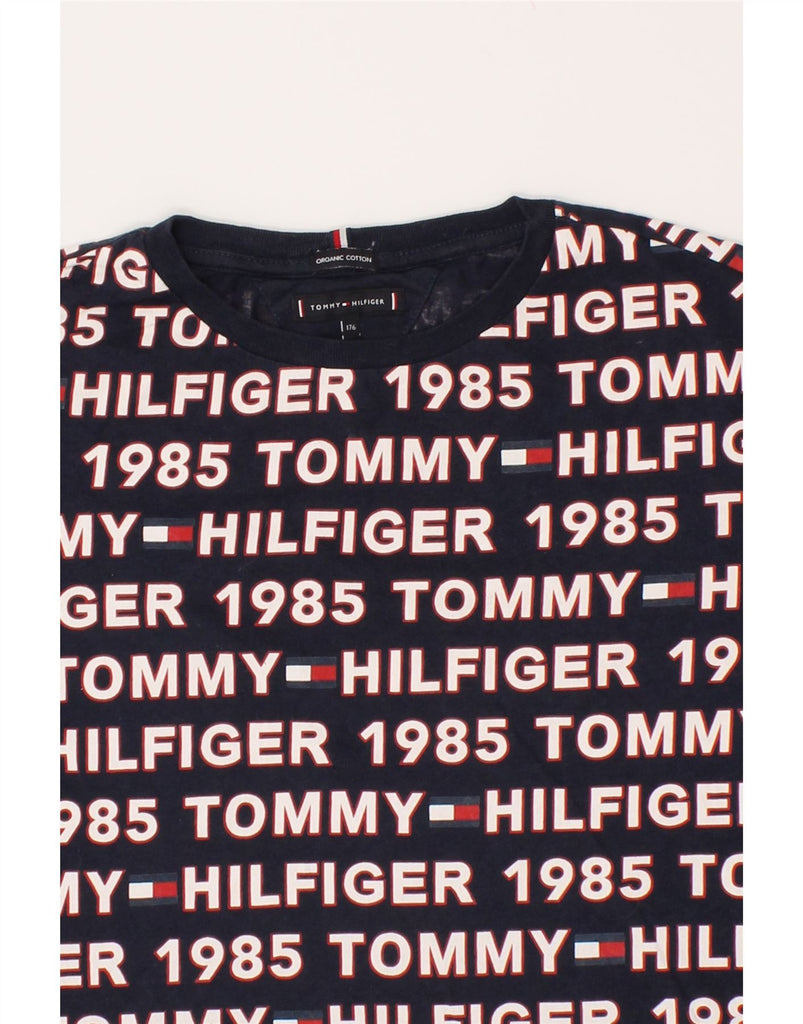 TOMMY HILFIGER Boys Graphic T-Shirt Top 15-16 Years Navy Blue Cotton | Vintage Tommy Hilfiger | Thrift | Second-Hand Tommy Hilfiger | Used Clothing | Messina Hembry 