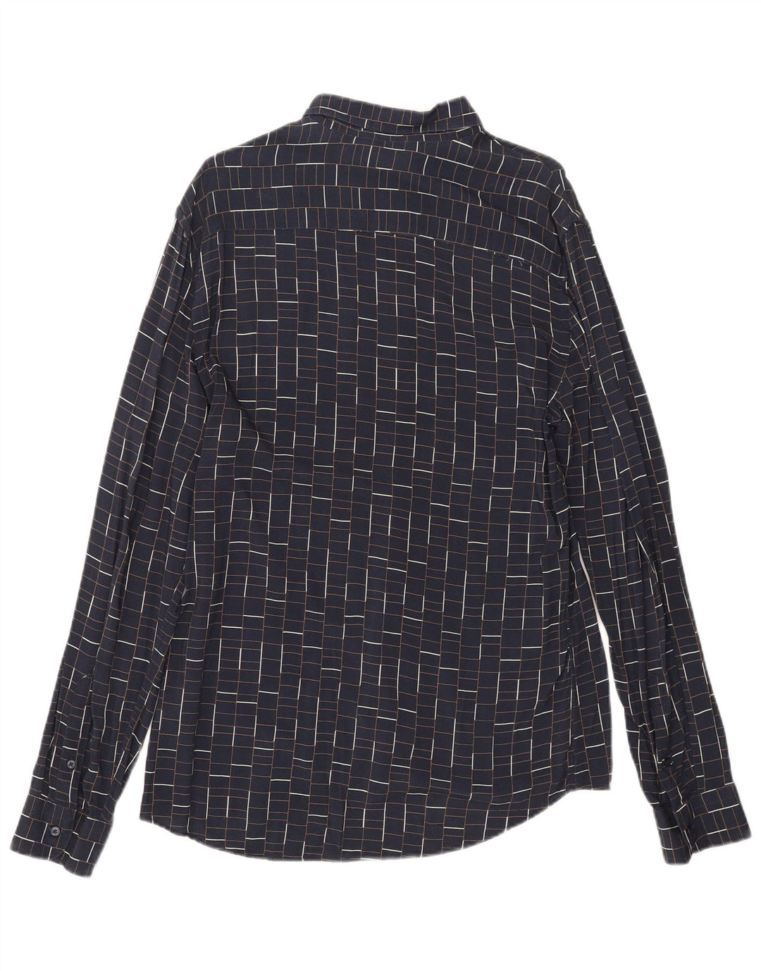 Zara Mens Slim Fit Shirt Large Navy Blue Check Viscose