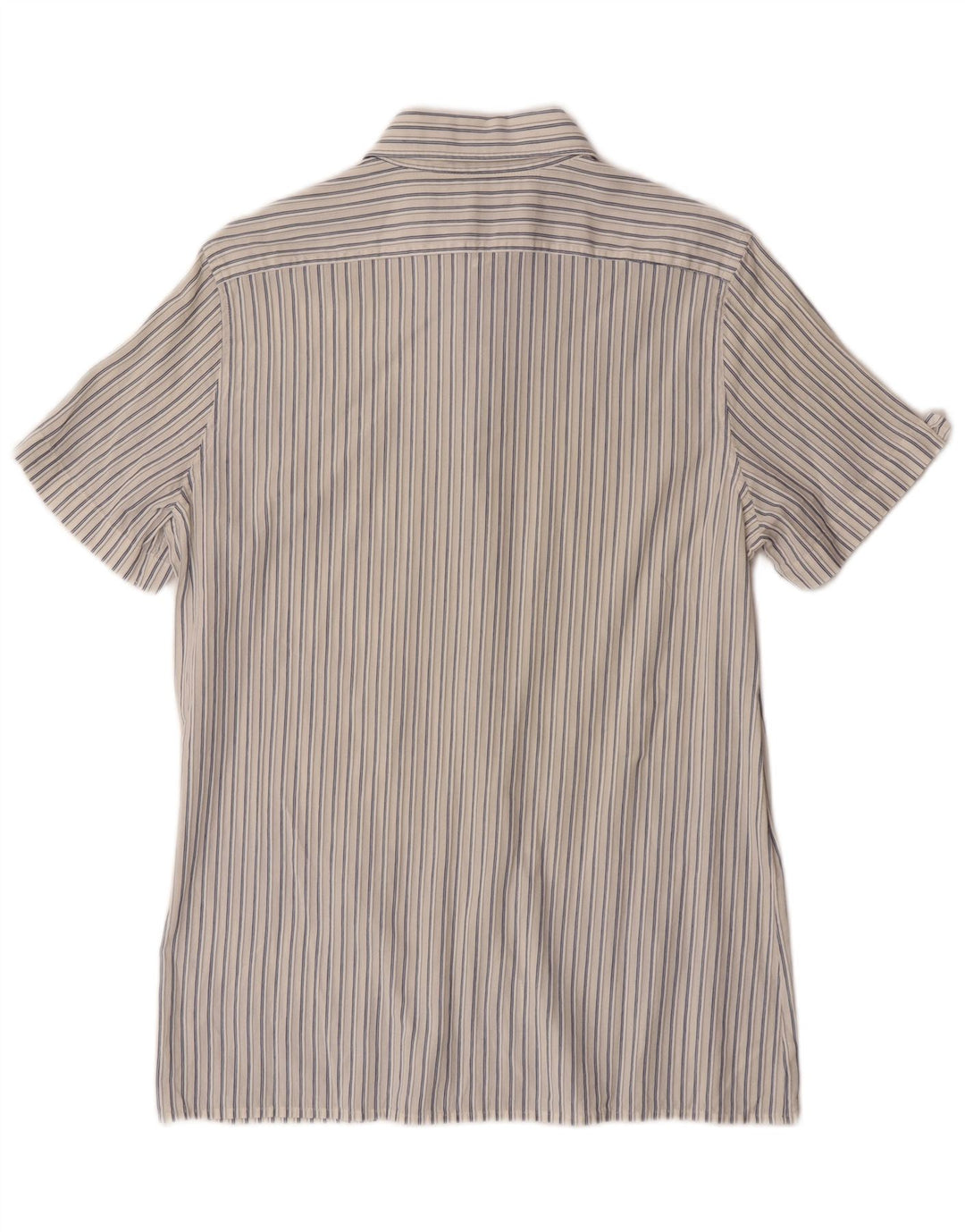 Sisley Mens Short Sleeve Shirt Medium Off White Pinstripe