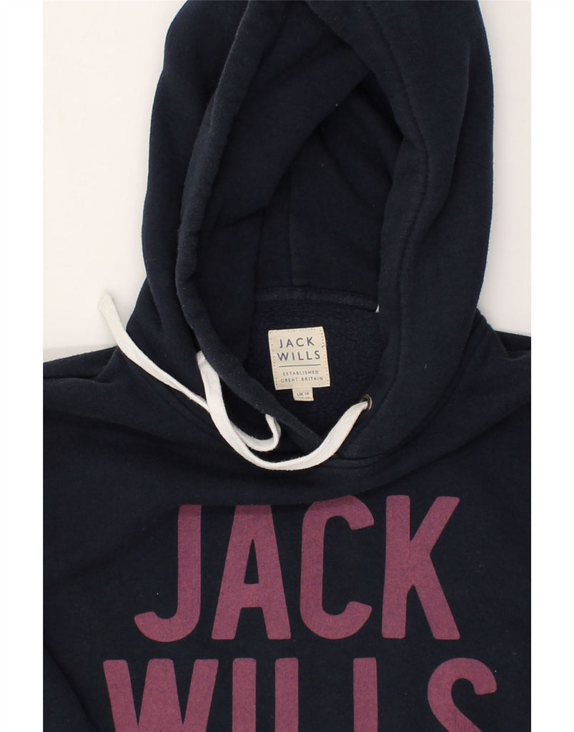 JACK WILLS Womens Graphic Hoodie Jumper UK 16 Large Navy Blue | Vintage Jack Wills | Thrift | Second-Hand Jack Wills | Used Clothing | Messina Hembry 