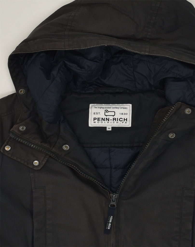 PENN-RICH Womens Hooded Padded Jacket UK 12 Medium Black Cotton | Vintage Penn-rich | Thrift | Second-Hand Penn-rich | Used Clothing | Messina Hembry 