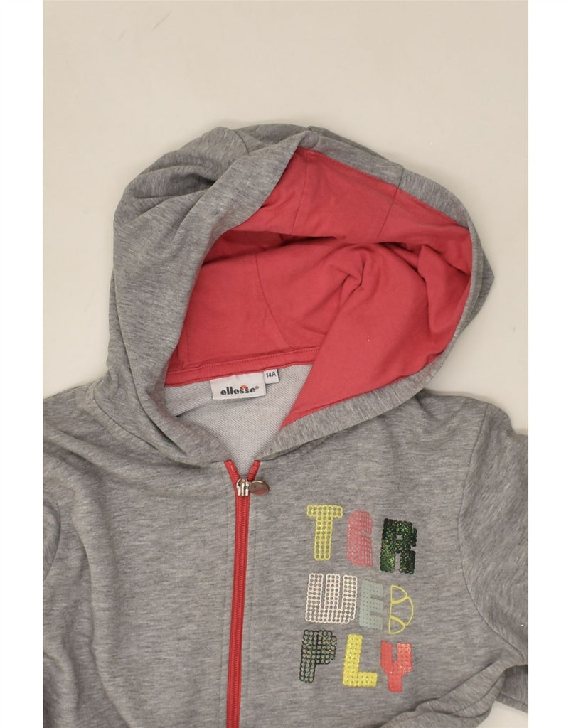 ELLESSE Girls Graphic Zip Hoodie Sweater 13-14 Years Grey Cotton | Vintage Ellesse | Thrift | Second-Hand Ellesse | Used Clothing | Messina Hembry 