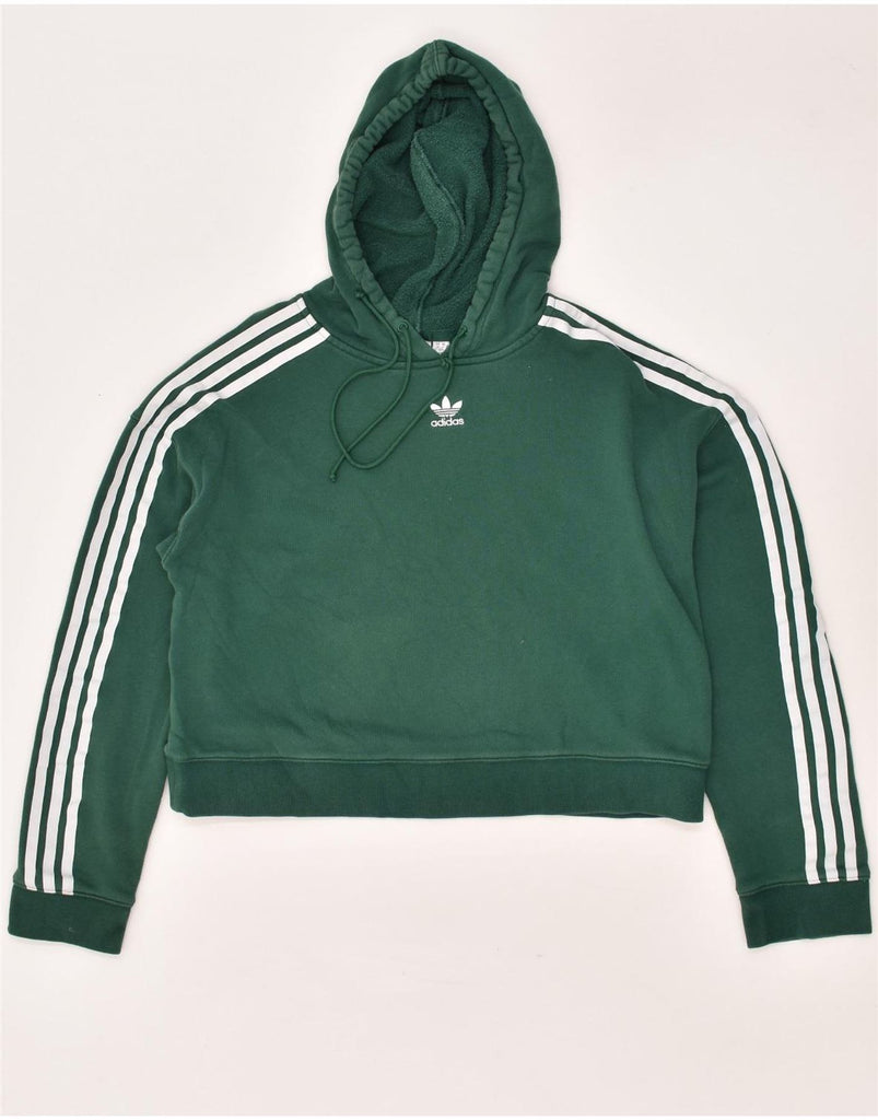 ADIDAS Womens Oversized Crop Hoodie Jumper UK 10 Small Green Cotton | Vintage Adidas | Thrift | Second-Hand Adidas | Used Clothing | Messina Hembry 