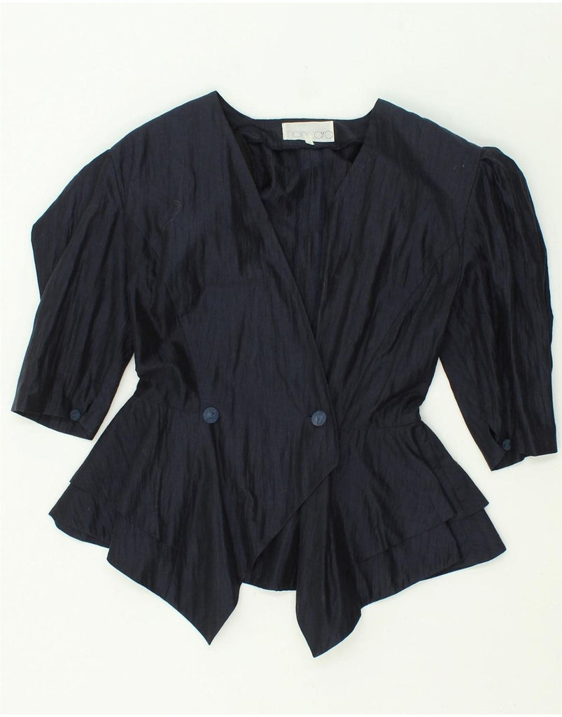 VINTAGE Womens Peplum Double Breasted Blazer Jacket IT 40 Small Navy Blue Vintage Vintage and Second-Hand Vintage from Messina Hembry 