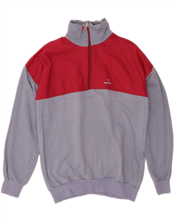 DIADORA Mens Zip Neck Sweatshirt Jumper IT 50 Medium Blue Colourblock