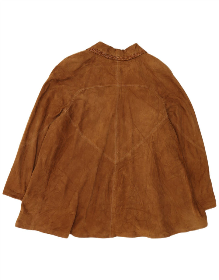GERMAN'S Womens Oversized Suede Overcoat EU 44 XL Brown Animal Print