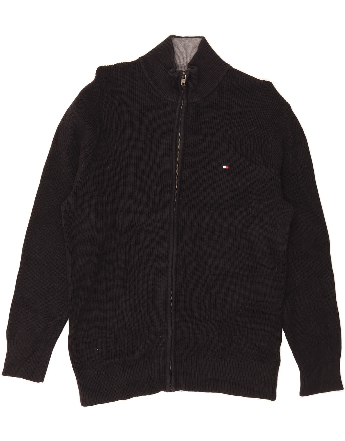 TOMMY HILFIGER Mens Cardigan Sweater Medium Black Cotton Vintage